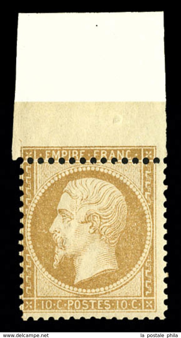 ** N°21, 10c Bistre, Piquage Déplacé, Bord De Feuille, Fraîcheur Postale. SUPERBE. R. (signé Calves/certificat)  Qualité - 1862 Napoléon III