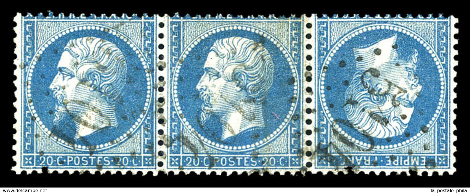 O N°22b, 20c Bleu, Tête-bêche Horizontale Tenant à Normaux Dans Une Bande De 3 (+ Variété De Piquage Décalé En Partie Su - 1862 Napoléon III