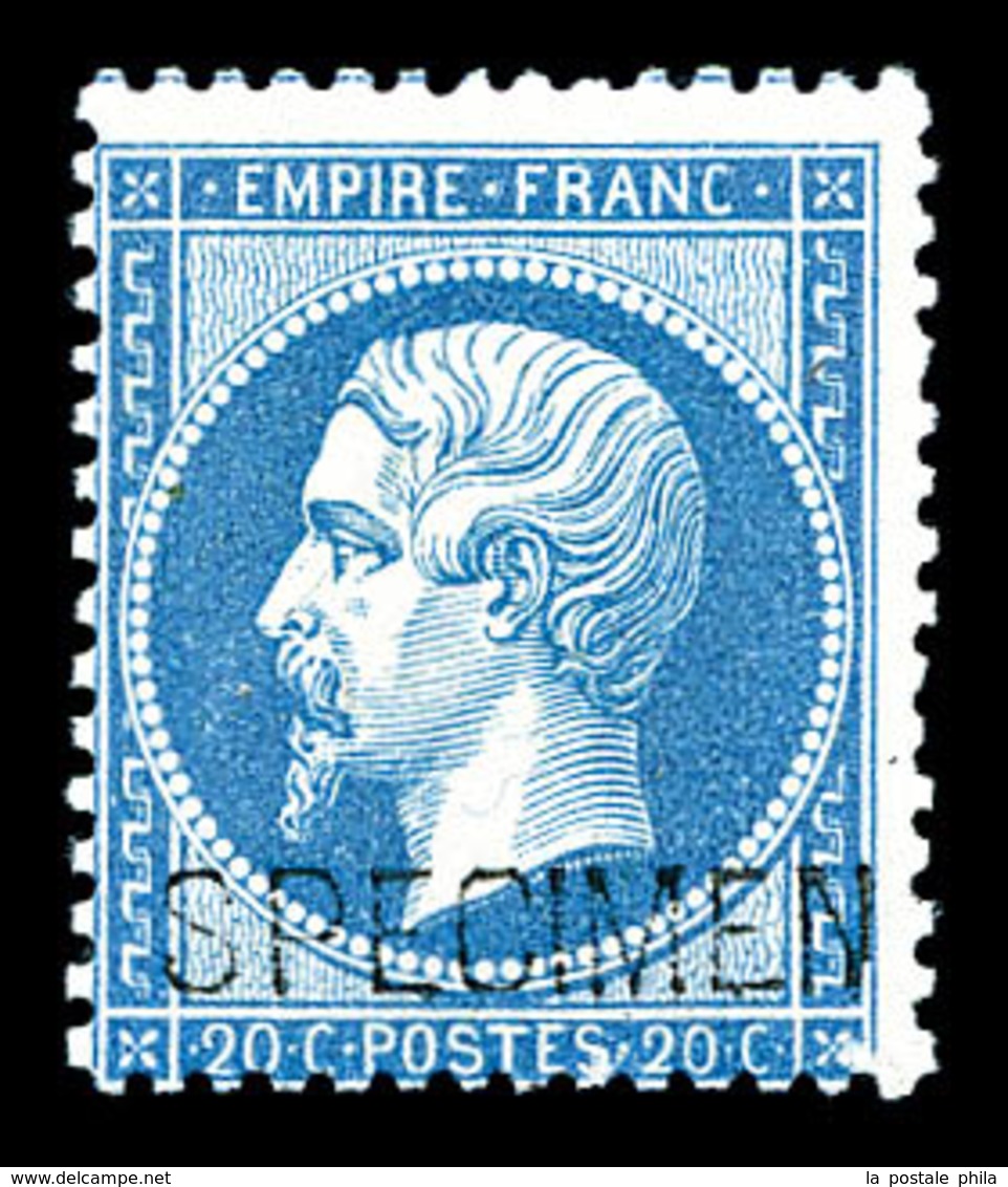 ** N°22d, 20c Bleu Surchargé 'SPECIMEN'. SUP (signé Brun/certificat)  Qualité: ** - 1862 Napoléon III.