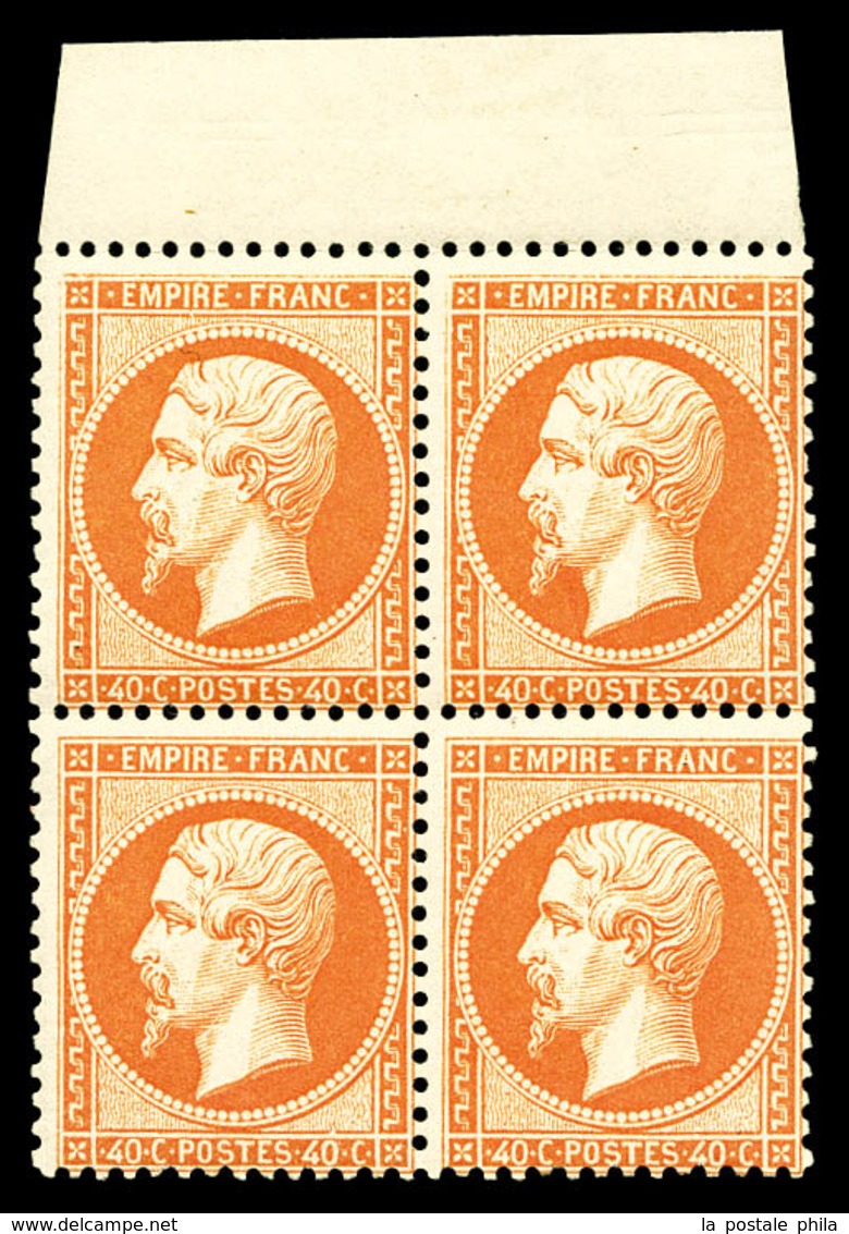 ** N°23b, 40c Orange Vif En Bloc De Quatre Haut De Feuille, Fraîcheur Postale. SUPERBE. R.R. (signé Calves/certificat)   - 1862 Napoléon III