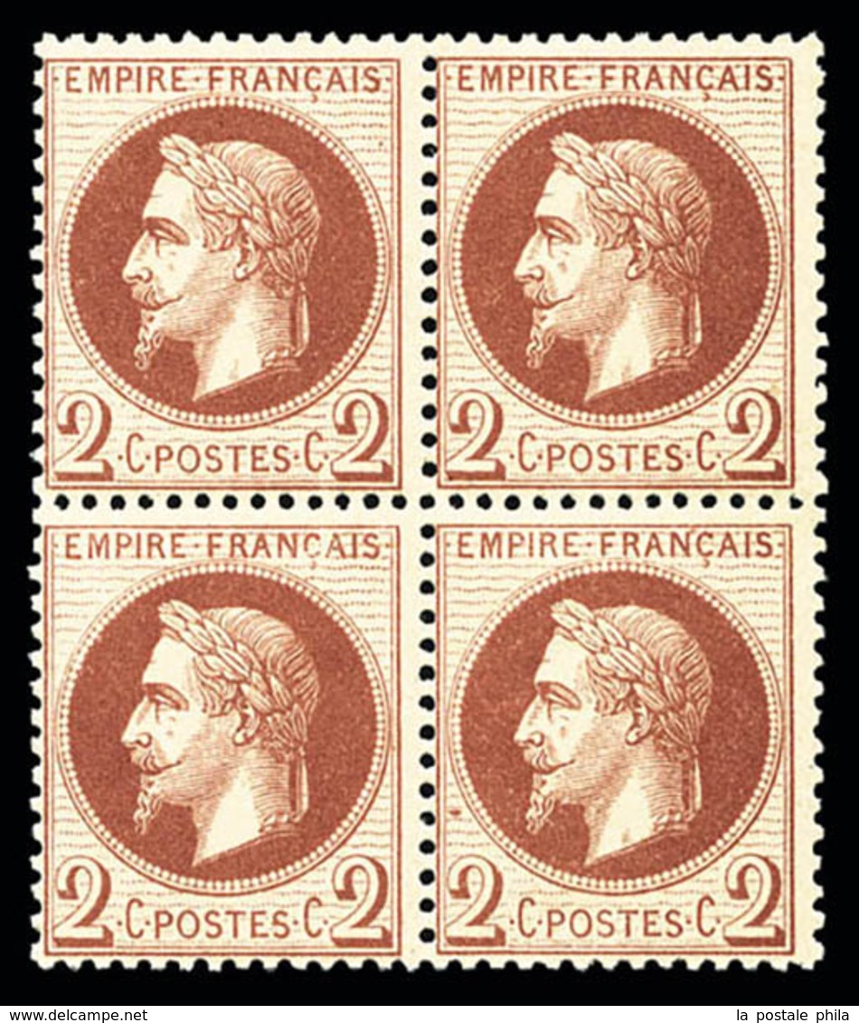 ** N°26, 2c Rouge-brun En Bloc De Quatre, Fraîcheur Postale, SUPERBE (certificat)  Qualité: ** - 1863-1870 Napoleon III Gelauwerd