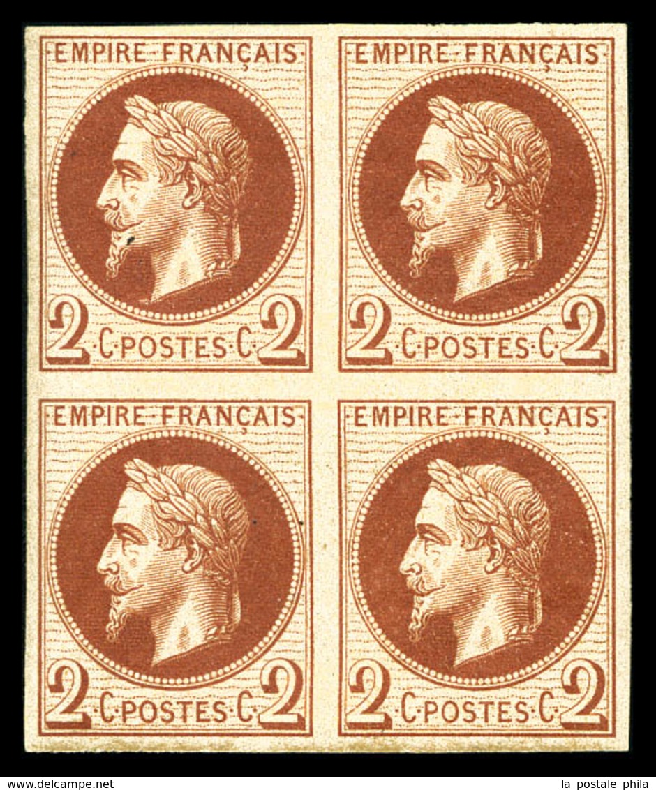 * N°26Af, 2c Rouge-brun Non Dentelé, Impression De Rothschild En Bloc De Quatre, Frais. TTB (certificat)  Qualité: *  Co - 1863-1870 Napoleon III With Laurels