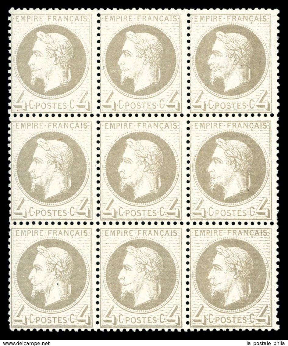 ** N°27B, 4c Gris Type II, Bloc De 9 Exemplaires (2ex*), Fraîcheur Postale. SUP (certificat)  Qualité: ** - 1863-1870 Napoléon III Lauré