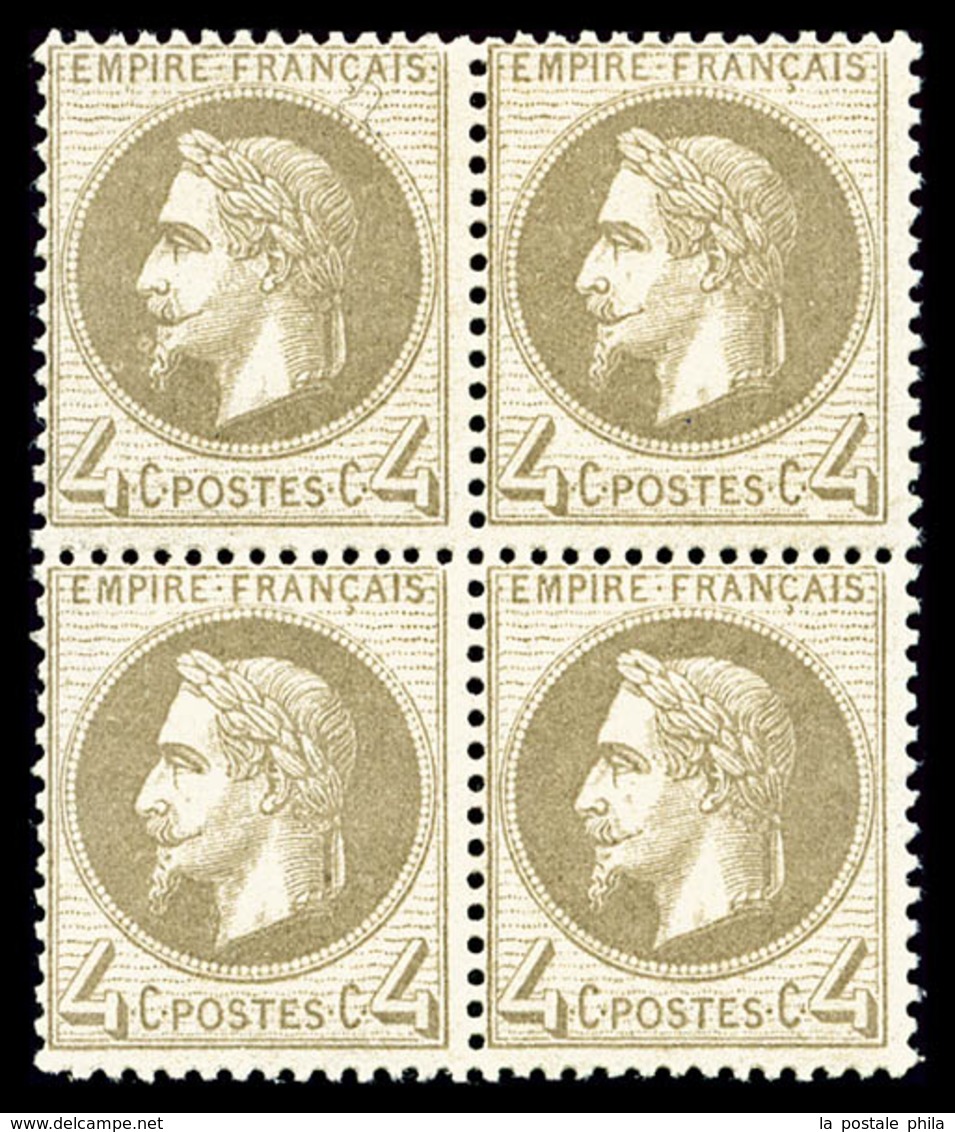 ** N°27Bd, 4c Gris-jaunâtre Type II En Bloc De Quatre, Fraîcheur Postale, TTB (certificat)  Qualité: ** - 1863-1870 Napoleon III With Laurels