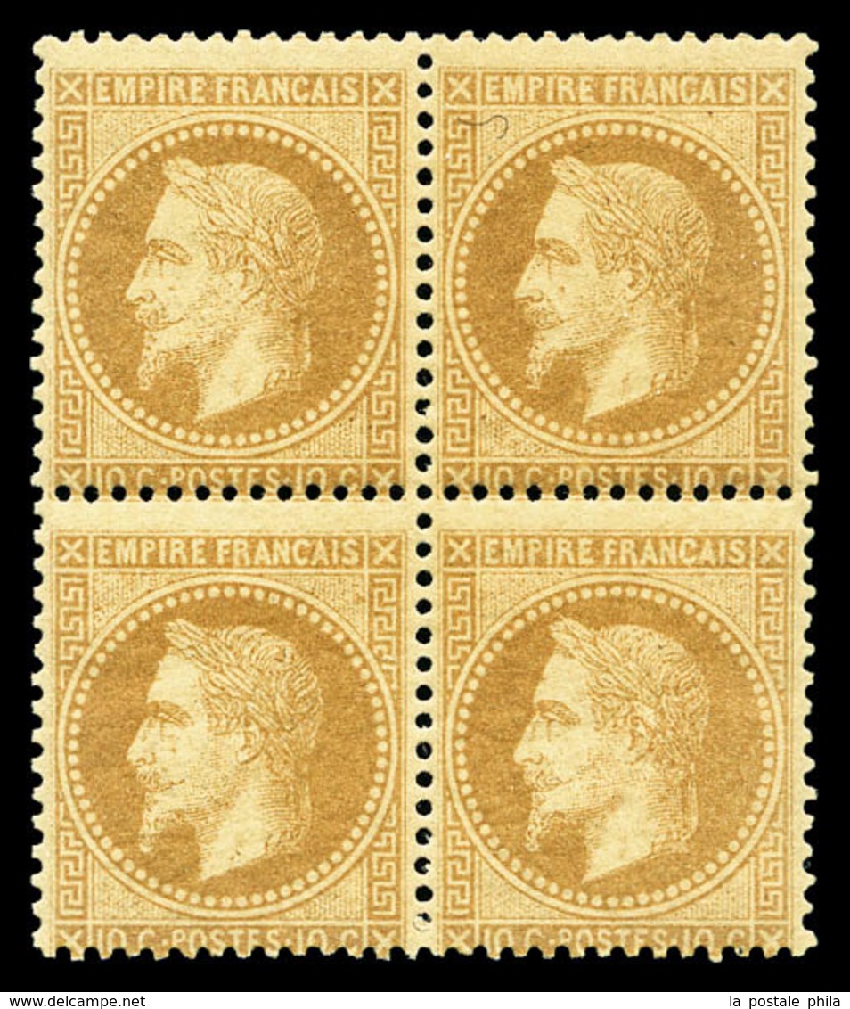 ** N°28B, 10c Bistre Type II En Bloc De Quatre, Fraîcheur Postale. TTB (certificat)  Qualité: ** - 1863-1870 Napoleon III With Laurels