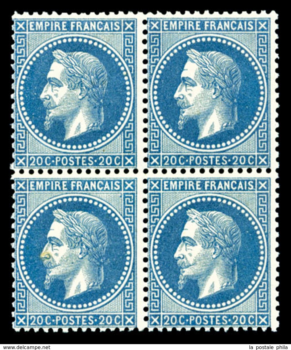 ** N°29B, 20c Bleu Type II En Bloc De Quatre, Fraîcheur Postale, SUP (certificat)  Qualité: ** - 1863-1870 Napoléon III Lauré