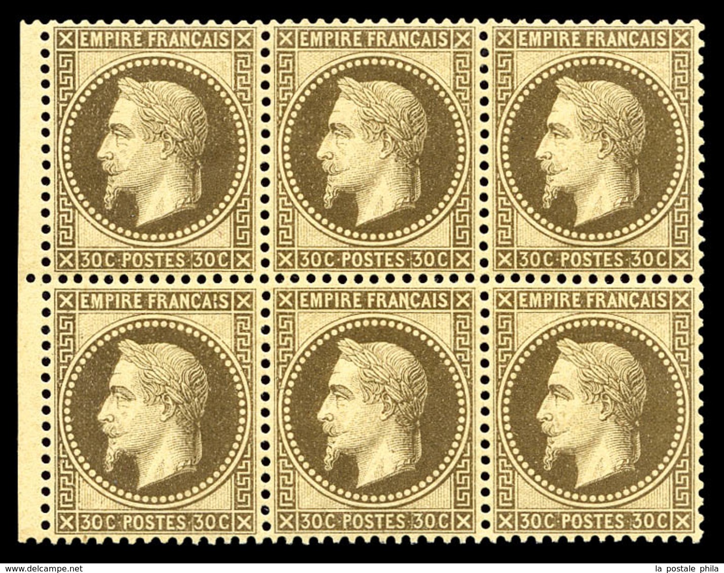 ** N°30, 30c Brun, Bloc De Six Exemplaires Bord De Feuille, Très Bon Centrage, Fraîcheur Postale. SUPERBE. R.R. (signé B - 1863-1870 Napoléon III. Laure