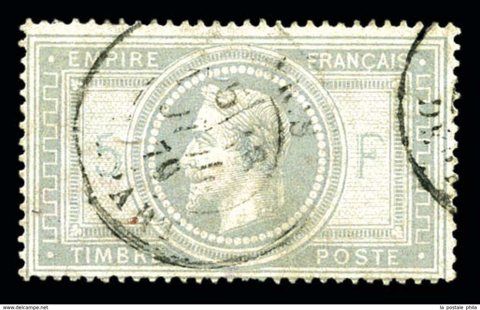 O N°33A, 5F Violet-gris Avec 5 Et F En Bleu, Aminci Mais Belle Présentation.  Qualité: O  Cote: 1300 Euros - 1863-1870 Napoléon III Lauré
