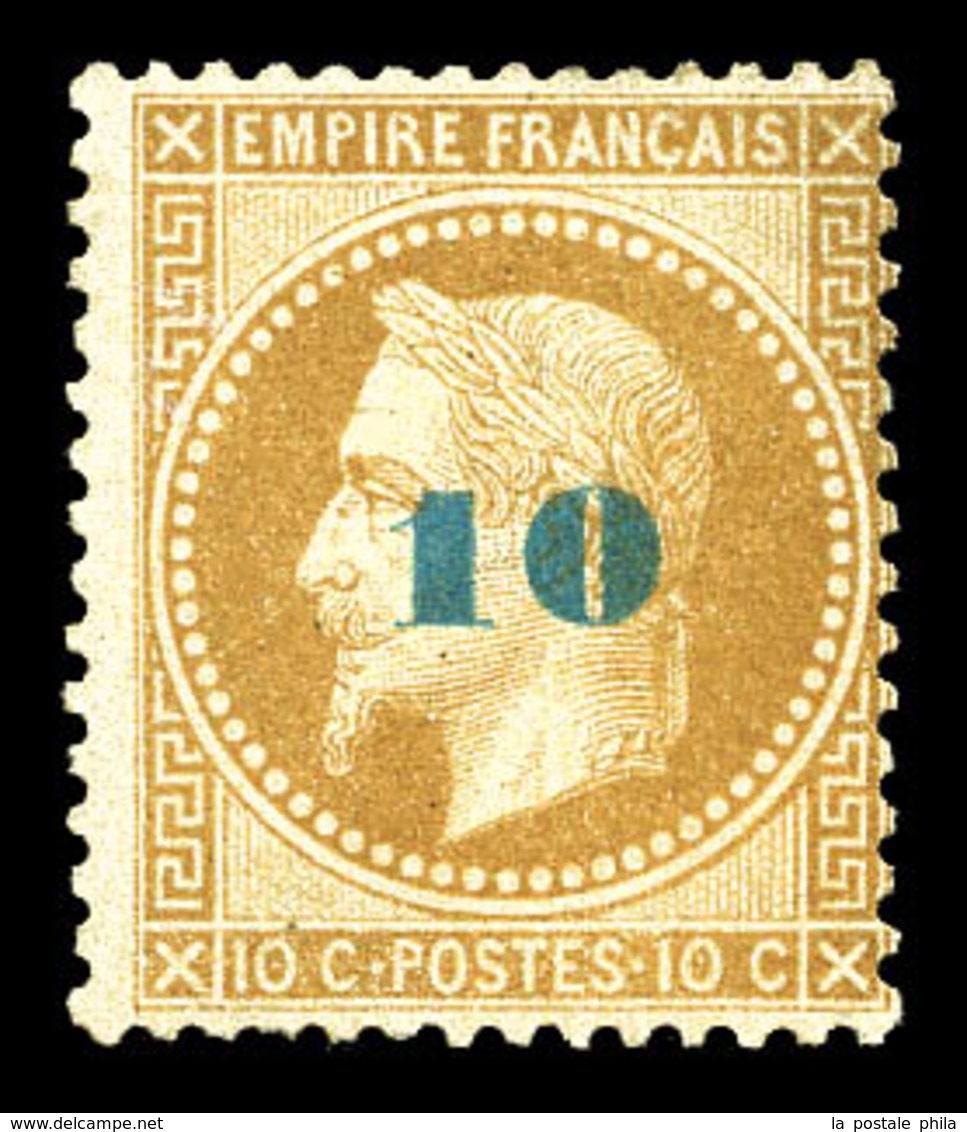 * N°34a, Non émis, 10c Sur 10c Bistre Surcharge Bleu-pâle, TTB (signé Calves/certificat)  Qualité: *  Cote: 3000 Euros - 1863-1870 Napoléon III Lauré