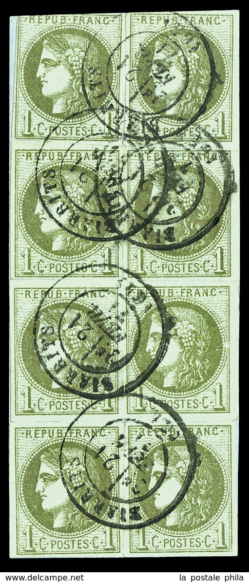 O N°39A, 1c Olive Rep 1, Huit Ex Obl Cad Biarrits 21 Fév 71 Sur Son Support, 2 Ex Def Sinon TB Ou B. (certificat)  Quali - 1870 Ausgabe Bordeaux