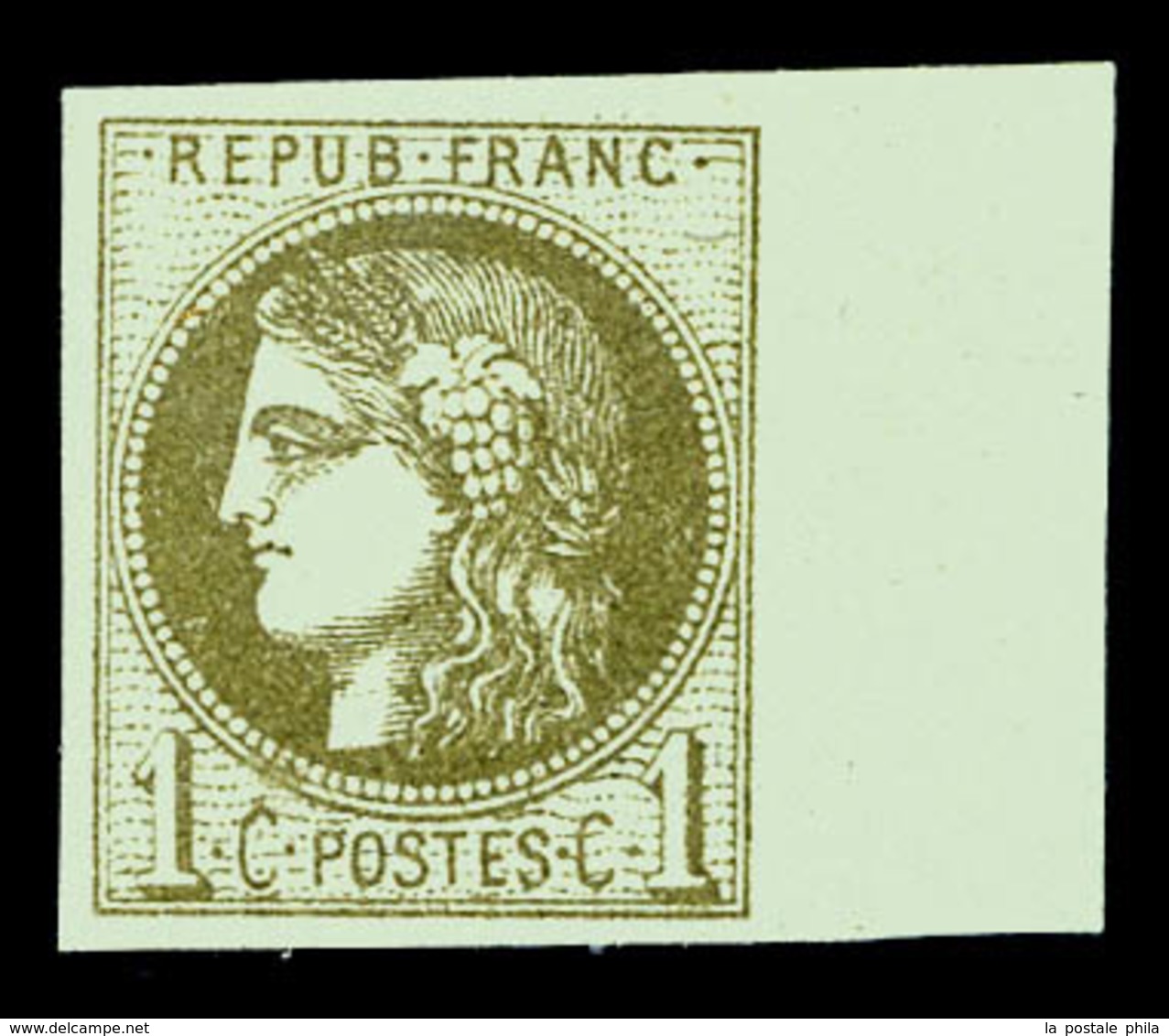 * N°39Cc, 1c Olive Bronze Report 3 Bdf, SUP (certificat)  Qualité: * - 1870 Ausgabe Bordeaux
