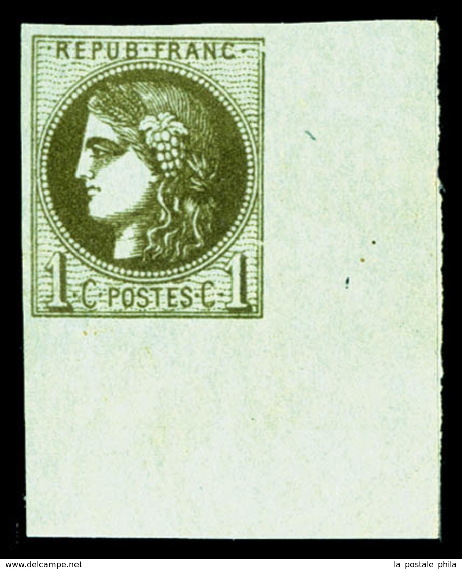 (*) N°39Cc, 1c Bronze Très Foncé, Grand Coin De Feuille, SUP (signé/certificat)  Qualité: (*) - 1870 Ausgabe Bordeaux