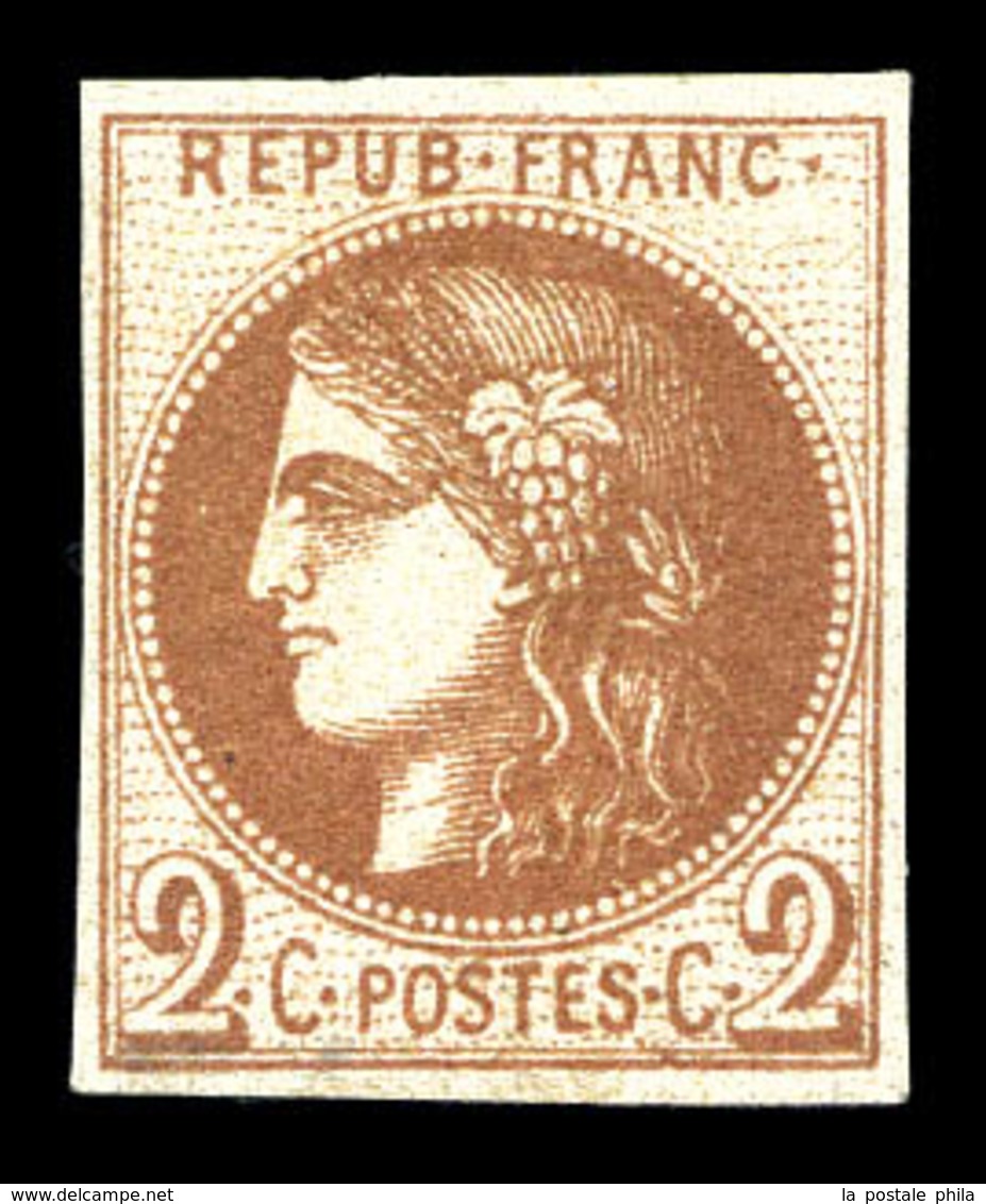 * N°40A, 2c Chocolat Clair Rep I. TTB (signé Margues/certificat)  Qualité: *  Cote: 1750 Euros - 1870 Bordeaux Printing