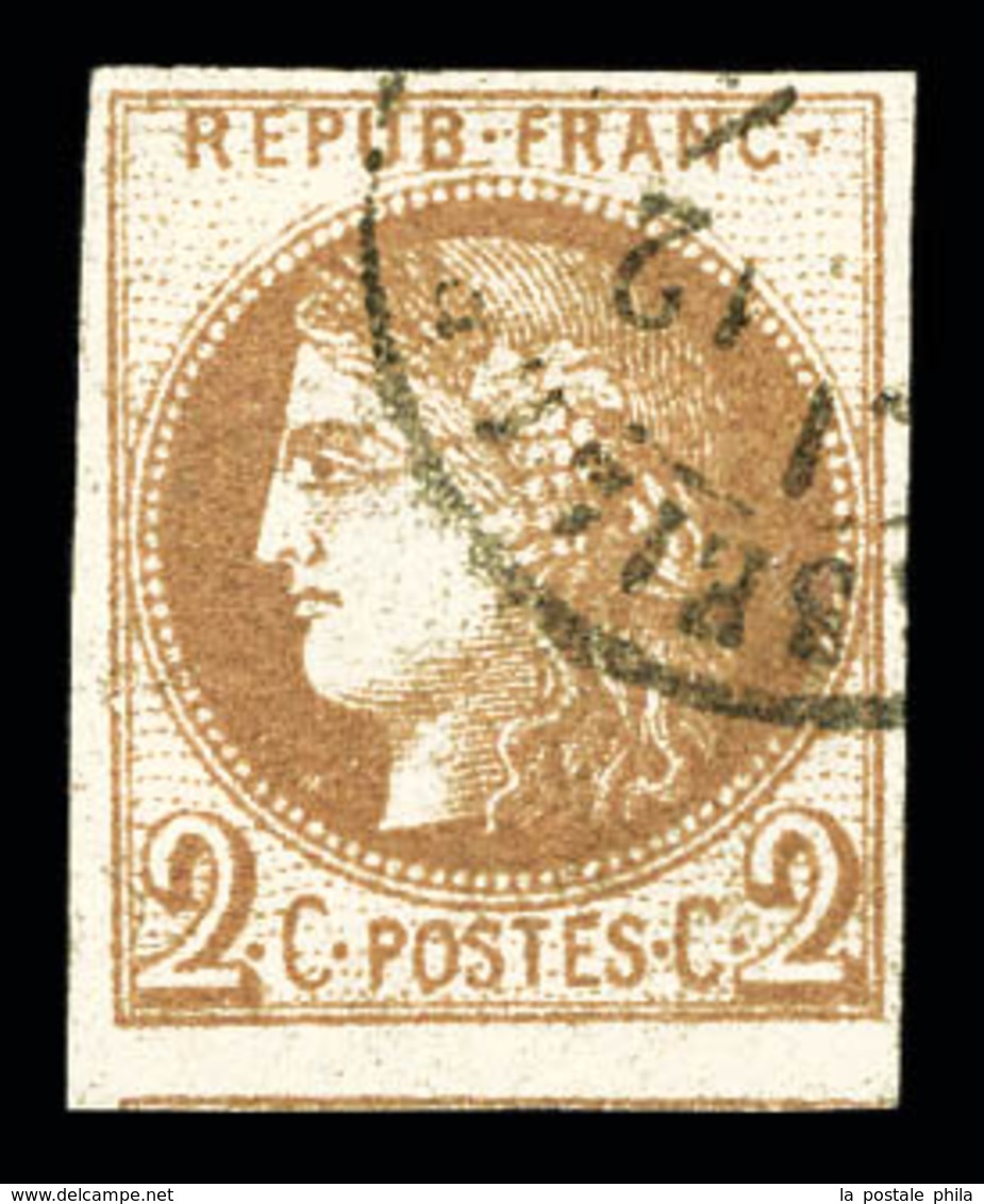 O N°40A, 2c Chocolat Clair Rep 1 Obl Càd, Un Voisin. TTB (signé Calves/certificat)  Qualité: O  Cote: 1600 Euros - 1870 Ausgabe Bordeaux