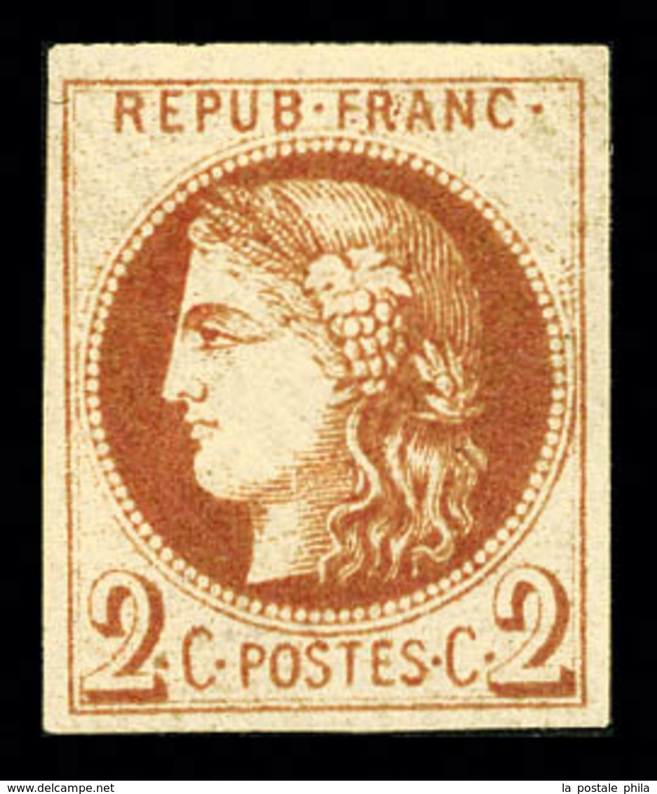 * N°40Af, 2c Chocolat Clair Report 1, Impression Très Fine Dite De Tours, Quasi **, Quatre Belles Marges. SUPERBE. R.R.  - 1870 Ausgabe Bordeaux