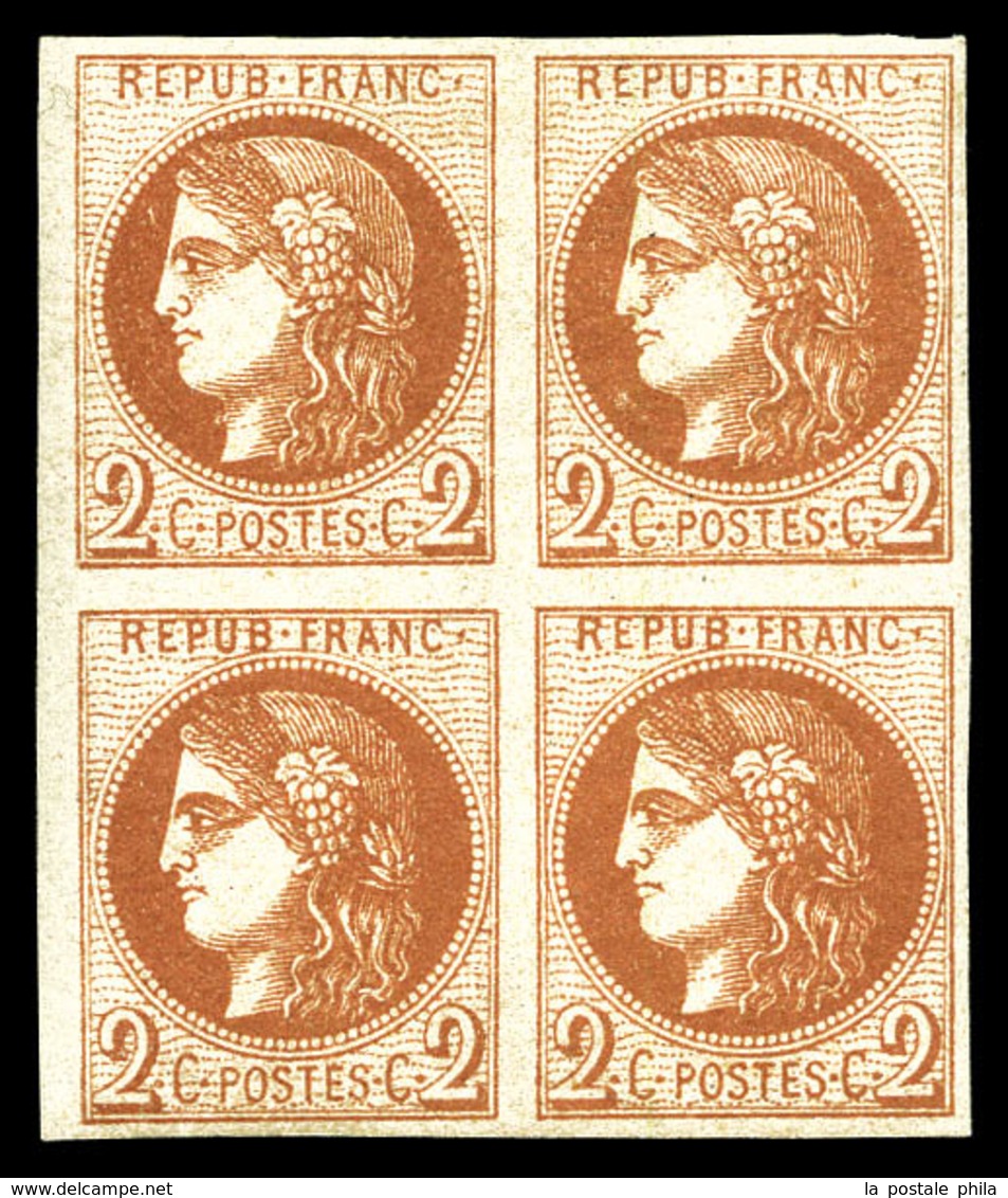 ** N°40B, 2c Brun-rouge En Bloc De Quatre, Belles Marges (2ex*), Fraîcheur Postale. SUP (signé Calves/certificat)  Quali - 1870 Bordeaux Printing