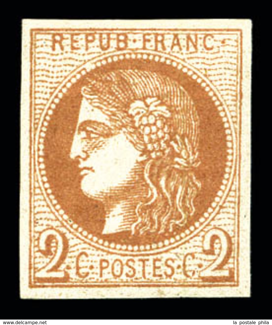 ** N°40B, 2c Brun-rouge Rep 2, Fraîcheur Postale. SUP (certificat)  Qualité: ** - 1870 Bordeaux Printing