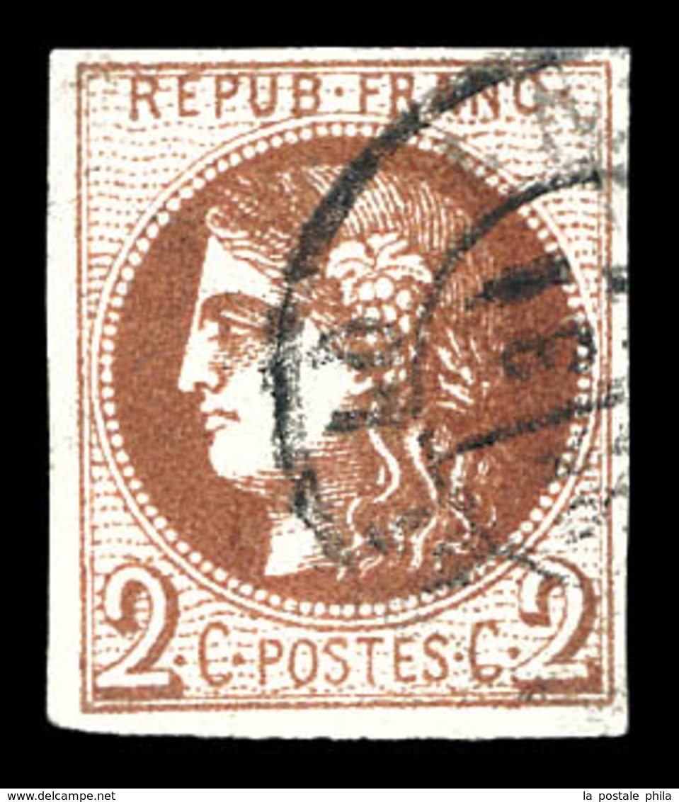 O N°40Bc, 2c Chocolat Foncé, Très Jolie Couleur, SUPERBE. R.R. (signé Scheller/Brun/certificat)  Qualité: O  Cote: 4250  - 1870 Ausgabe Bordeaux