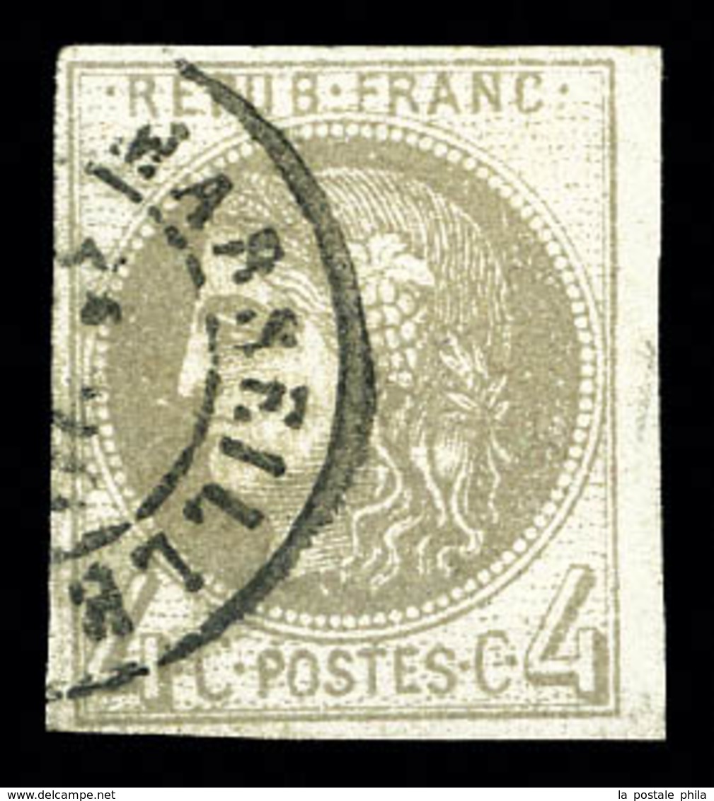 O N°41A, 4c Gris Report 1 (case 11) Obl Càd Type 17 De Marseille. SUPERBE. R.R. (signé Calves/Brun/certificats)  Qualité - 1870 Ausgabe Bordeaux