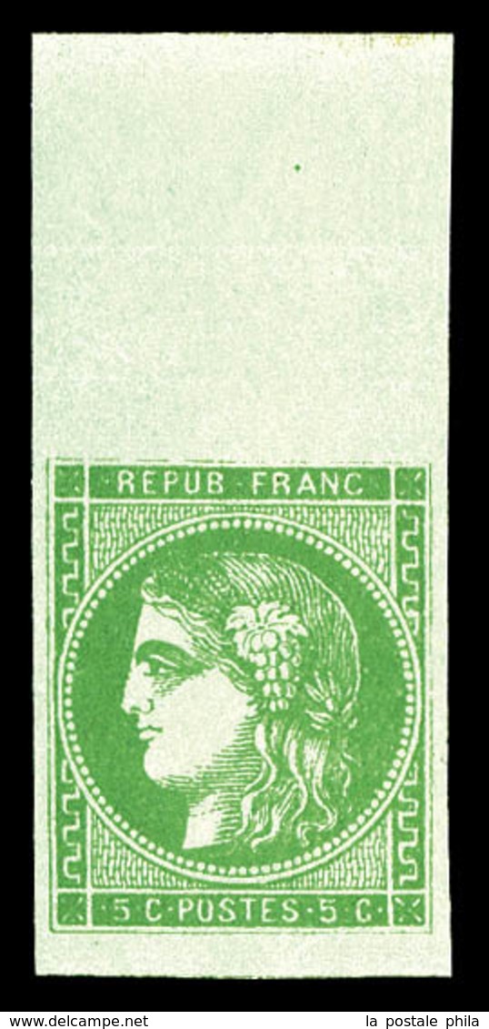 ** N°42B, 5c Vert-jaune, Bord De Feuille, Fraîcheur Postale. SUP (signé Scheller/certificat)  Qualité: ** - 1870 Ausgabe Bordeaux