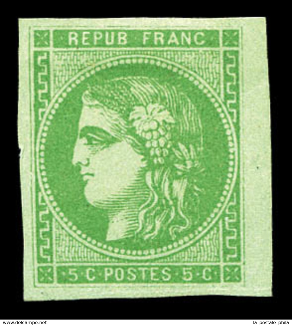 * N°42B, 5c Vert-jaune Rep 2, Bord De Feuille. SUP (certificat)  Qualité: *  Cote: 370 Euros - 1870 Ausgabe Bordeaux