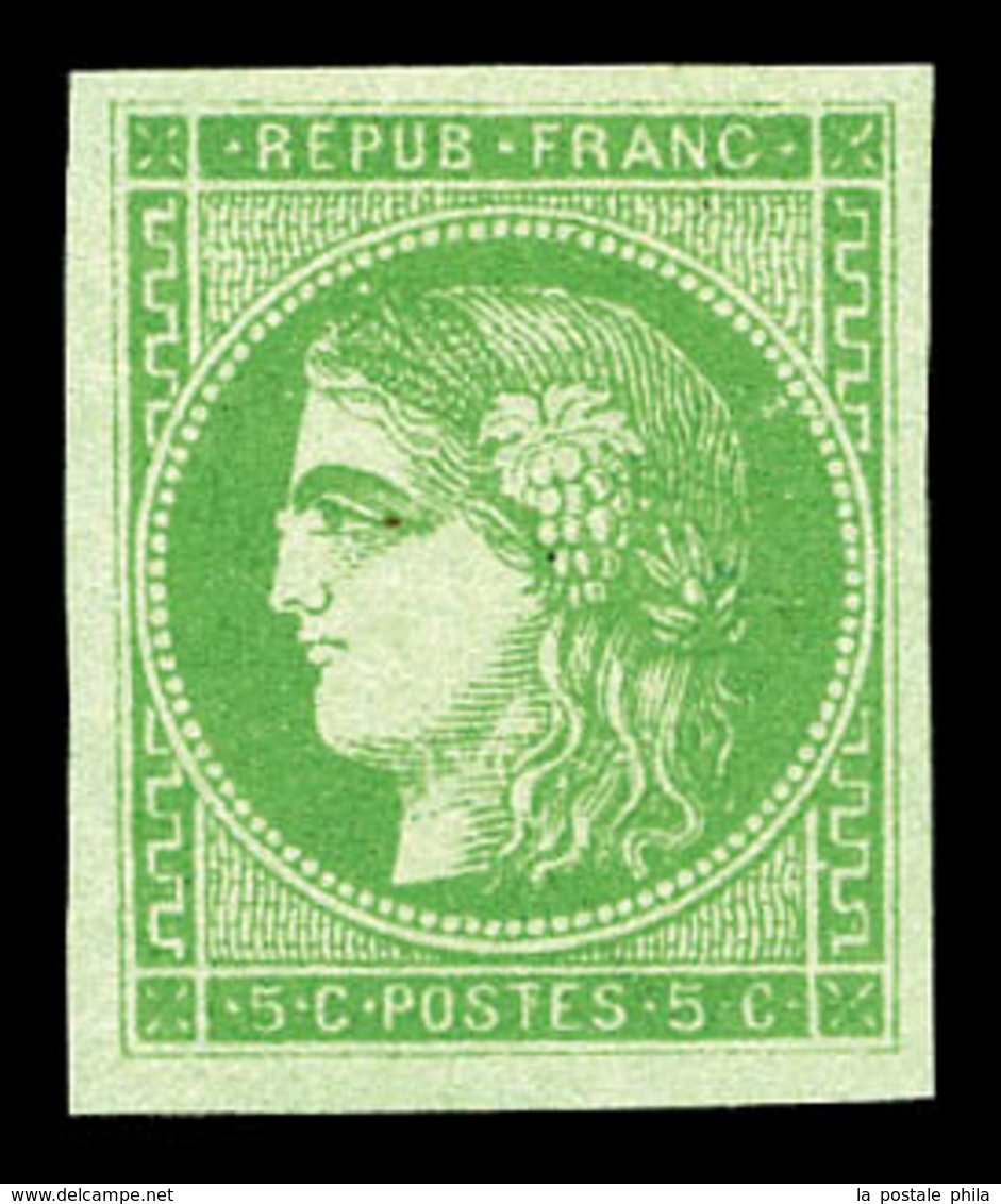 * N°42B, 5c Vert Jaune Rep 2, Petite Variété 'boule Blanche Sur Le Nez'. TTB (signé Calves/certificat)  Qualité: *  Cote - 1870 Emission De Bordeaux