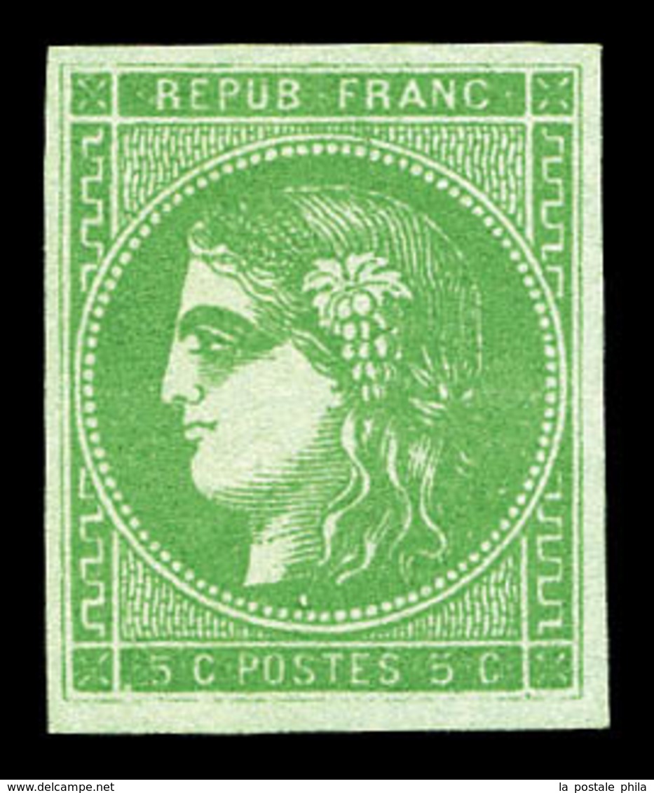 (*) N°42B, 5c Vert-jaune Rep 2. TB (signé Brun/Calves)  Qualité: (*)  Cote: 180 Euros - 1870 Emission De Bordeaux