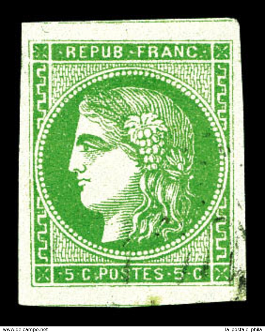 O N°42Ba, 5c Vert-jaune Foncé, Grandes Marges Avec Deux Voisins, Pièce Choisie. SUP (signé Scheller/certificat)  Qualité - 1870 Bordeaux Printing