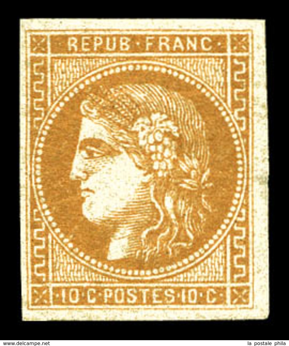 * N°43B, 10c Bistre Jaune Rep 2, Pelurage, Bonne Presentation. (signé Calves)  Qualité: *  Cote: 1400 Euros - 1870 Bordeaux Printing