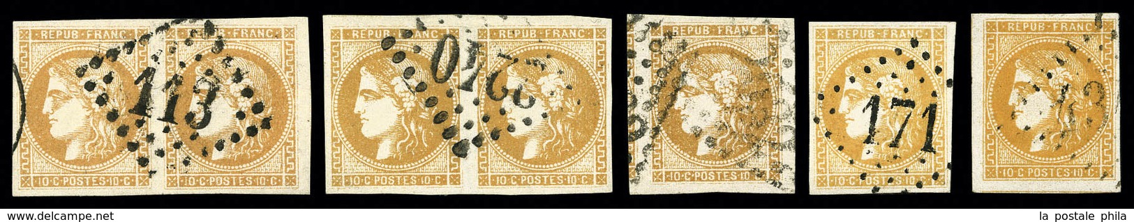 O 10c Bordeaux: 5 Exemplaires Dont 2 Paires. TTB  Qualité: O - 1870 Bordeaux Printing