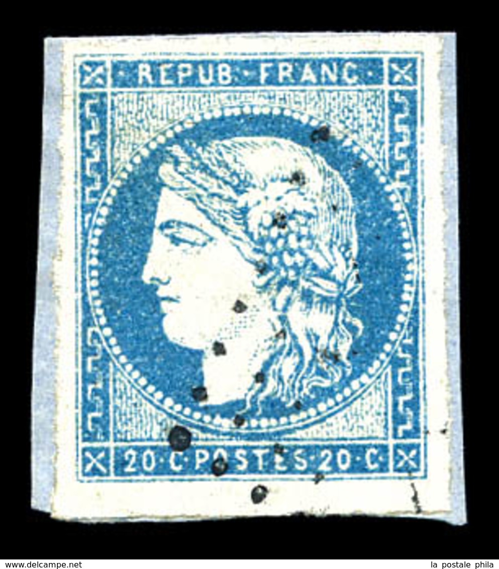 O N°44A, 20c Bleu Type I Rep 1 Sur Son Support, Belles Marges. TTB (signé/certificat)  Qualité: O  Cote: 800 Euros - 1870 Emission De Bordeaux