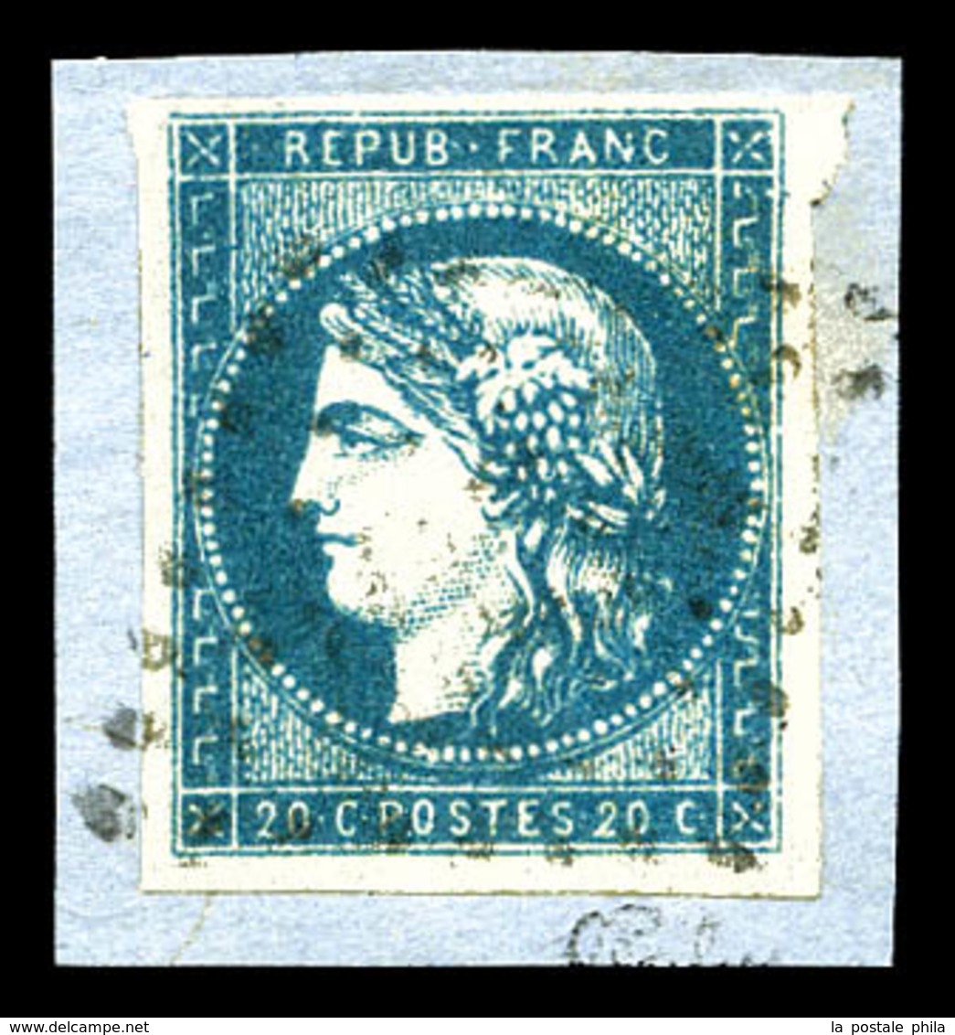 O N°44Aa, 20c Bleu Foncé Type I Report 1 Sur Son Support, TB (signé Calves/certificat)  Qualité: O  Cote: 1100 Euros - 1870 Ausgabe Bordeaux