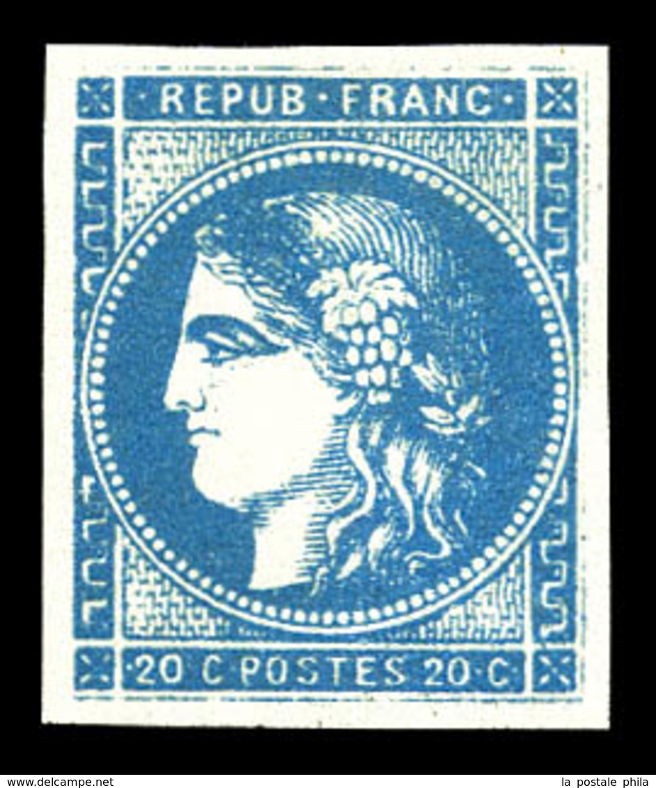 * N°45A, 20c Bleu Type 2 Rep 1, Nuance Foncée. SUP (signé Brun/Calves/certificat)  Qualité: *  Cote: 2200 Euros - 1870 Emission De Bordeaux