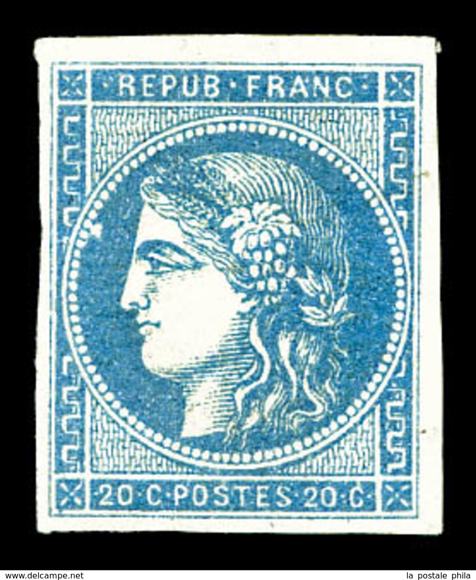 * N°45B, 20c Bleu Type II Rep 2. TTB (certificat)  Qualité: *  Cote: 2100 Euros - 1870 Bordeaux Printing