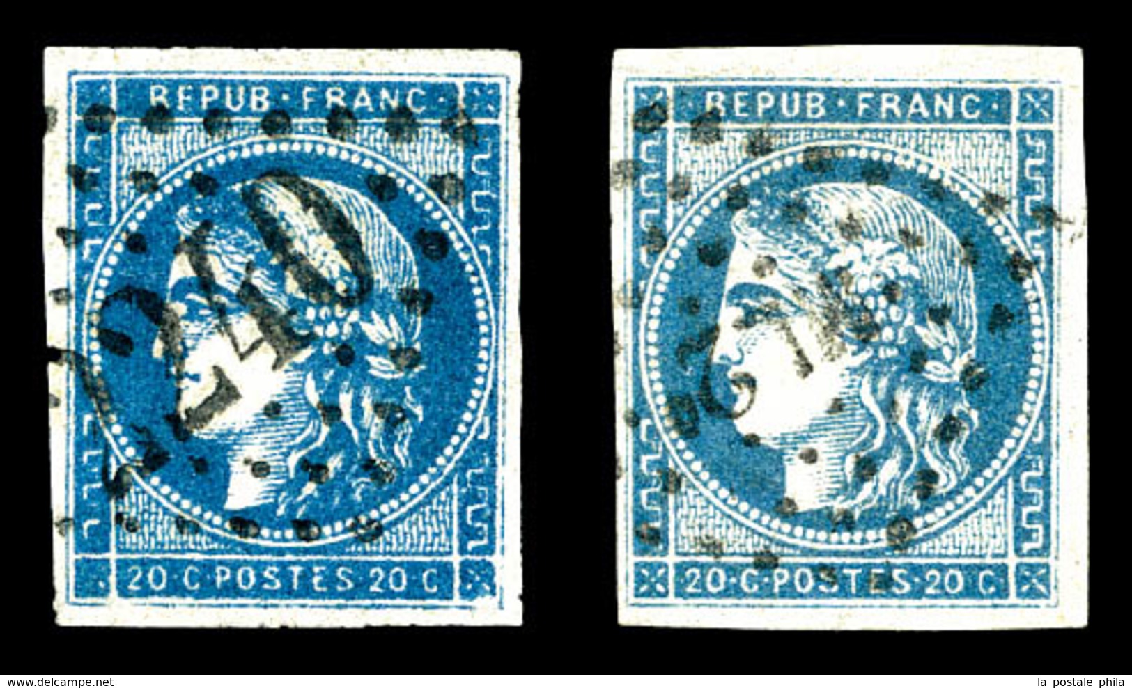 O N°45Ca/f, 20c Type II Rep 3: Bleu Foncé Et Bleu Verdâtre, Les 2 Ex TTB  Qualité: O  Cote: 280 Euros - 1870 Emission De Bordeaux
