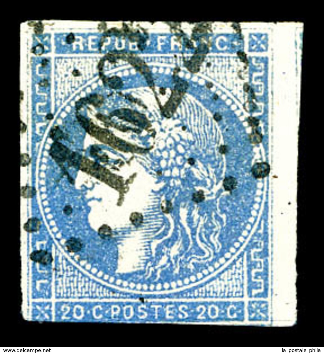 O N°45Cb, 20c Bleu Outremer Type II Report 3, Filet Touché En Bas. R.R. (signé Scheller/certificat)  Qualité: O  Cote: 4 - 1870 Ausgabe Bordeaux