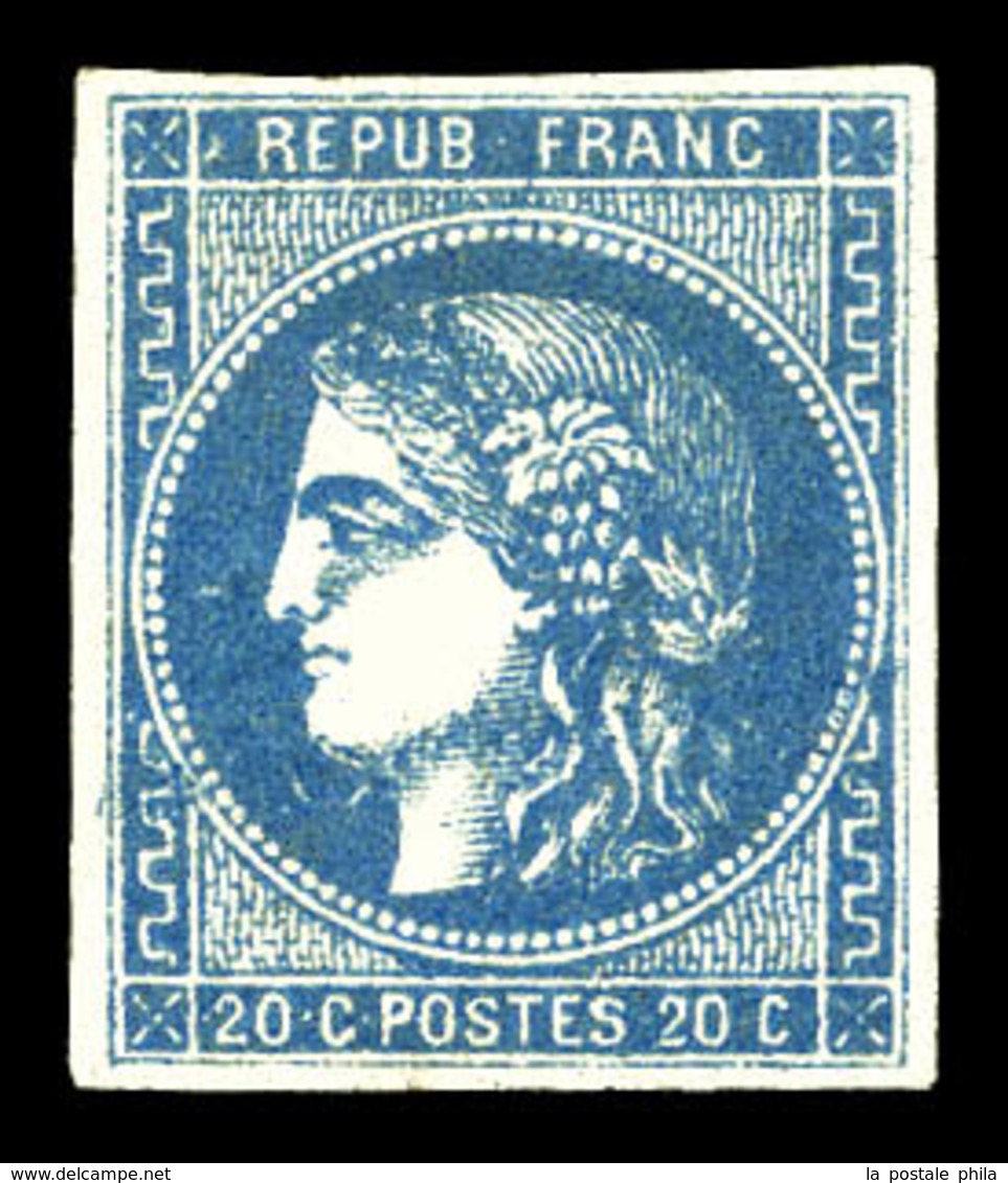 * N°46Ad, 20c Bleu Outremer Type III Report 1, Très Jolie Nuance. SUP. R.R. (signé Brun/certificat)  Qualité: *  Cote: 3 - 1870 Bordeaux Printing