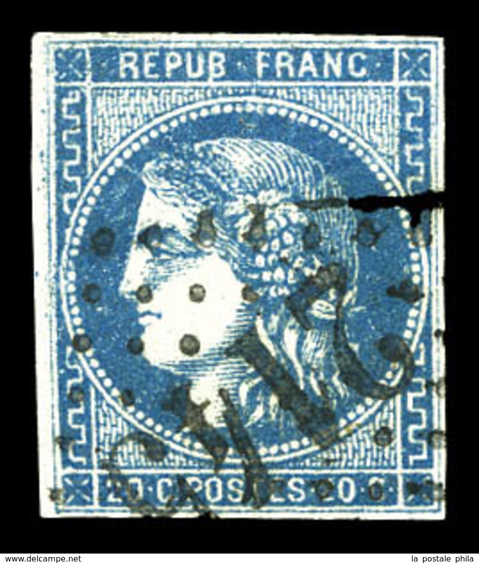 O N°46Ad, 20c Bleu Outremer Type III Rep1. TB (certificat)  Qualité: O  Cote: 850 Euros - 1870 Ausgabe Bordeaux