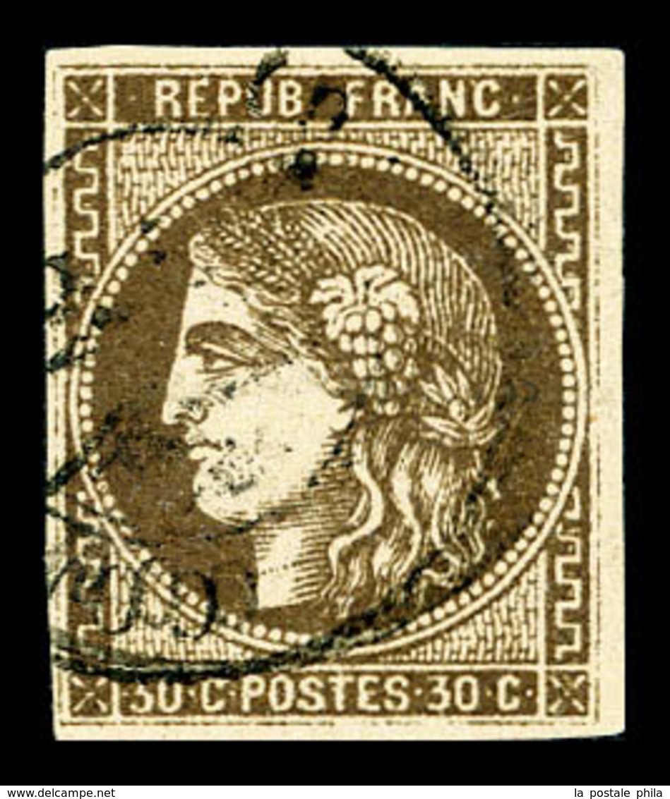 O N°47, 30c Brun, Obl Càd. TTB (certificat)  Qualité: O  Cote: 650 Euros - 1870 Bordeaux Printing