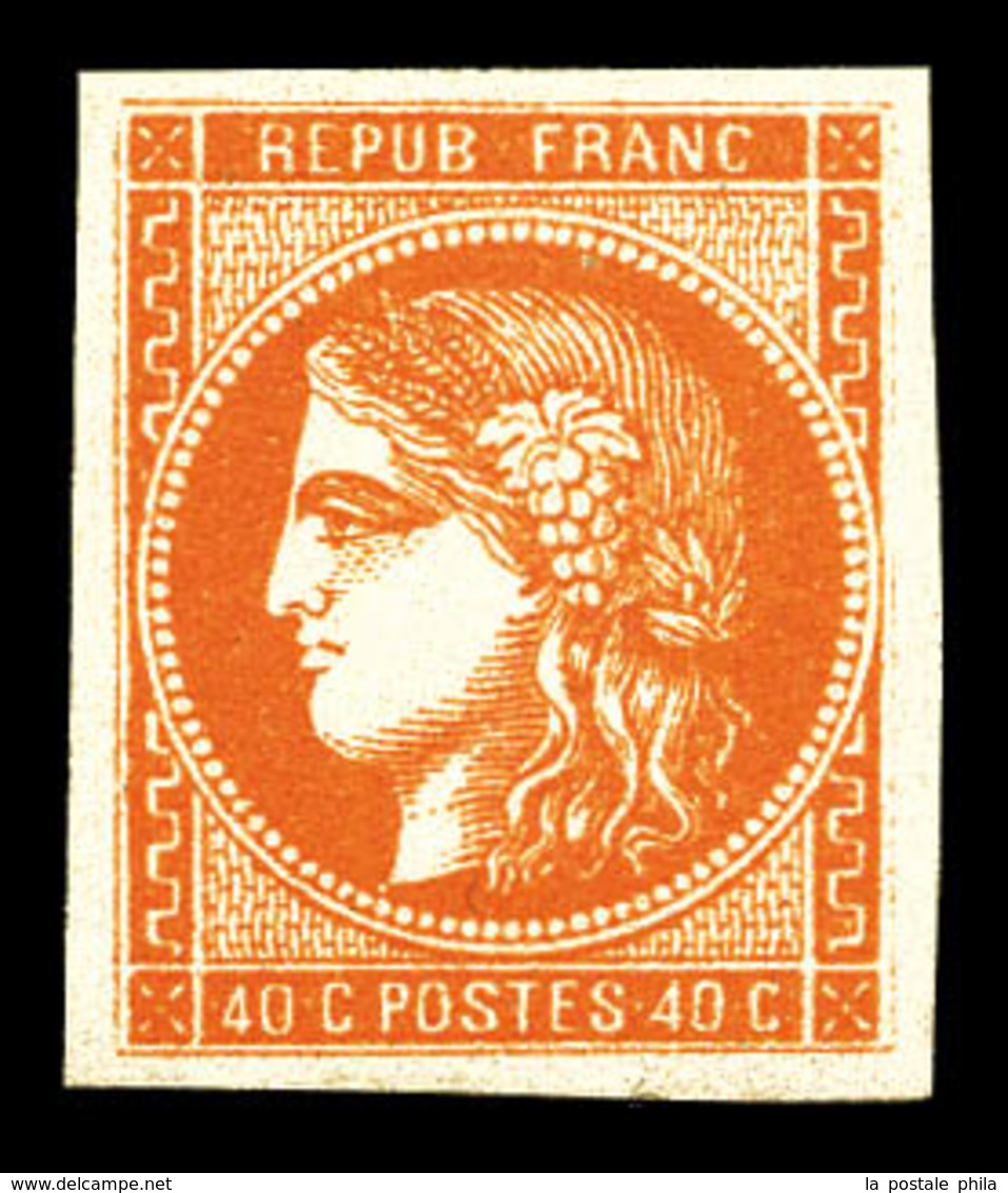 ** N°48a, 40c Orange Vif, Fraîcheur Postale. SUP (certificat)  Qualité: ** - 1870 Bordeaux Printing