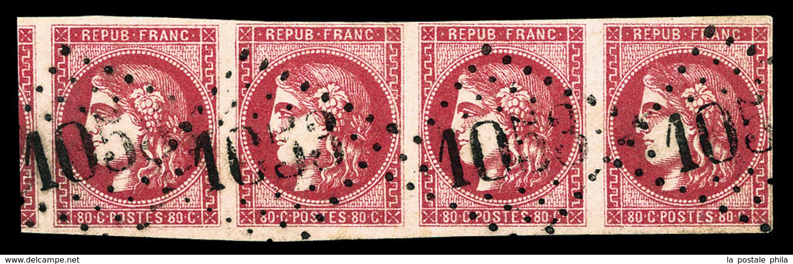 O N°49, 80c ROSE FONCÉ En Bande De Quatre, PIÈCE CHOISIE, SUP (signé Brun/certificat)   Qualité: O  Cote: 2500 Euros - 1870 Bordeaux Printing