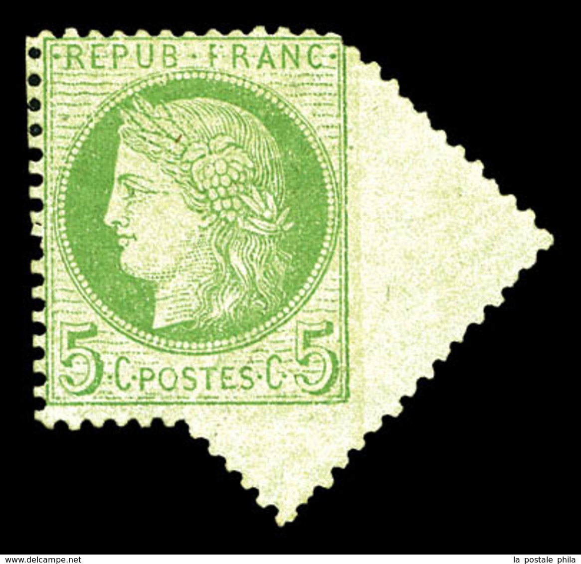 * N°53, 5c Vert-jaune, Exceptionnelle Variété De Piquage Oblique. SUPERBE. R.R. (signé Calves/Brun/certificat)  Qualité: - 1871-1875 Ceres