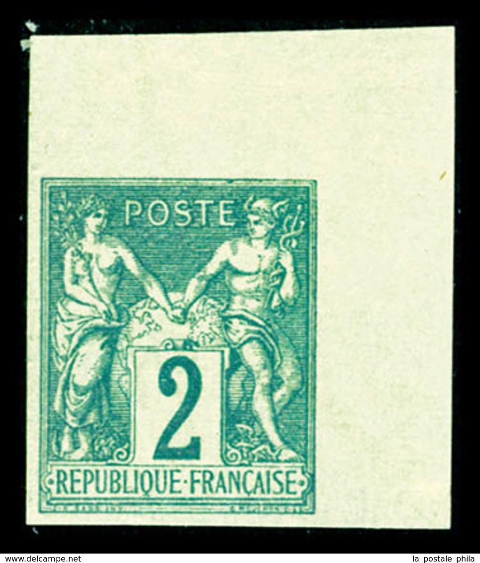 ** N°62a, 2c Vert Type I Non Dentelé, Coin De Feuille, Fraîcheur Postale, SUP (certificat)   Qualité: ** - 1876-1878 Sage (Typ I)