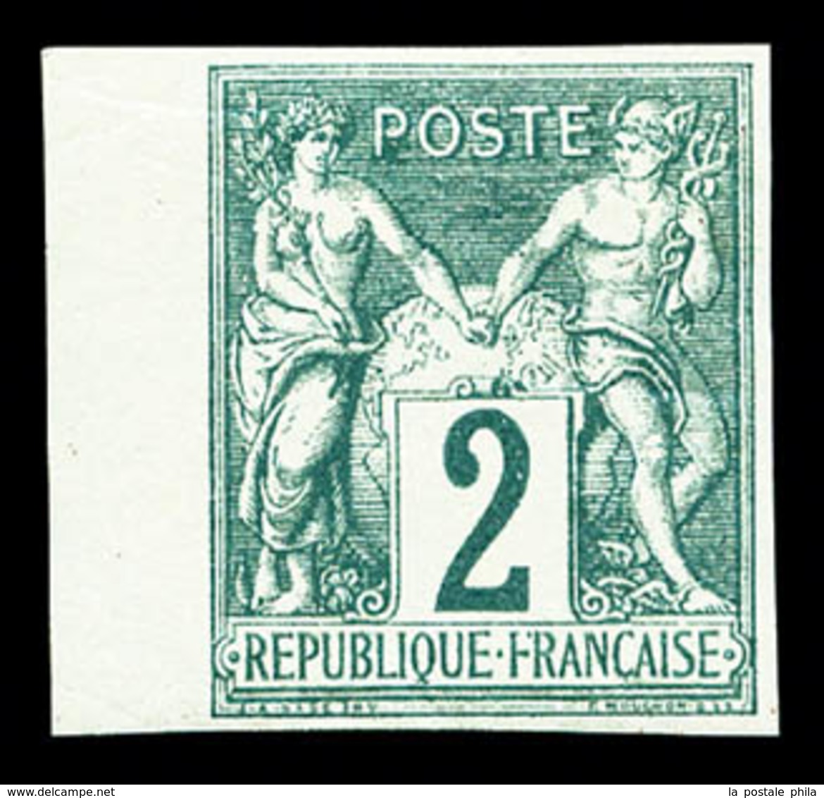 * N°62a, 2c Vert Type I NON DENTELE, Bord De Feuille Latéral Gauche, Fraîcheur Postale, SUP (signé Brun/certificat)  Qua - 1876-1878 Sage (Typ I)