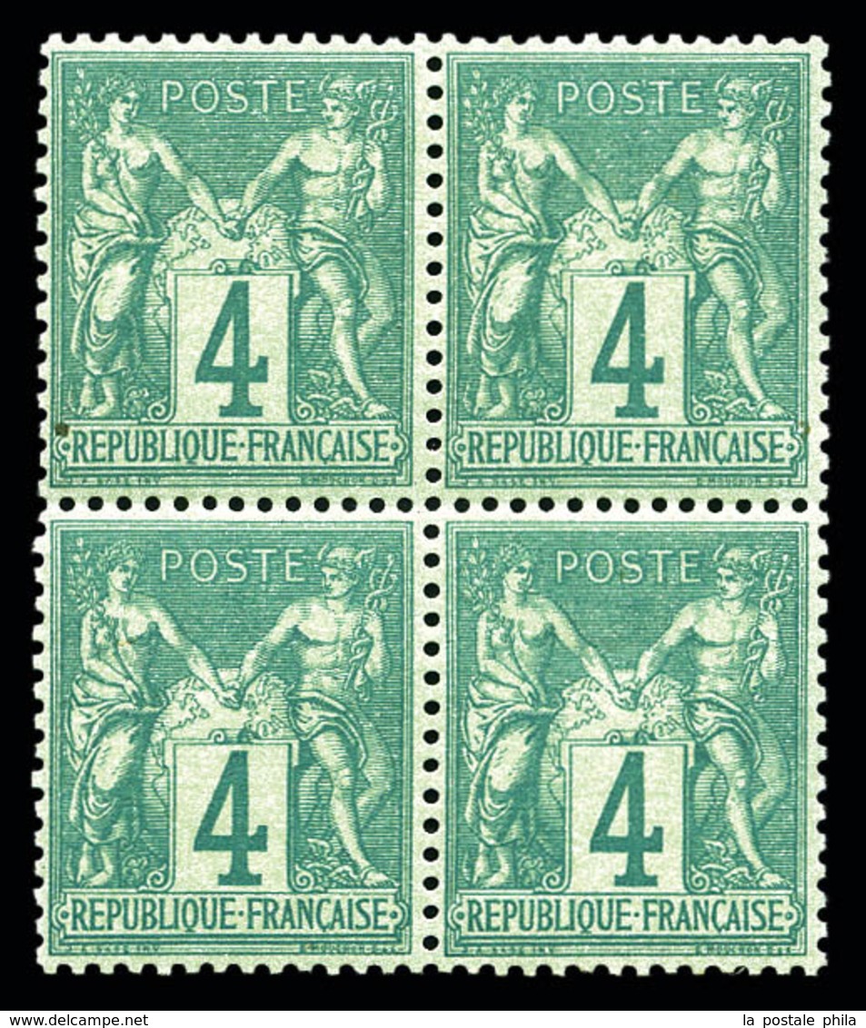 ** N°63, 4c Vert, Bloc De Quatre (2ex*), Très Bon Centrage. SUP (certificat)  Qualité: ** - 1876-1878 Sage (Typ I)