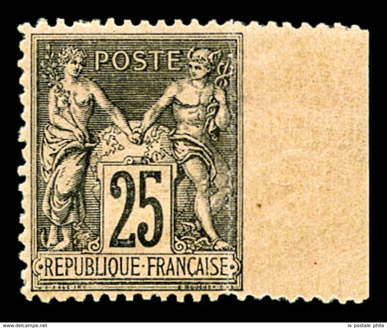 * N°97e, 25c Sage, Dentelé Sur 3 Cotés, Bdf. TTB  Qualité: *  Cote: 325 Euros - 1876-1878 Sage (Type I)