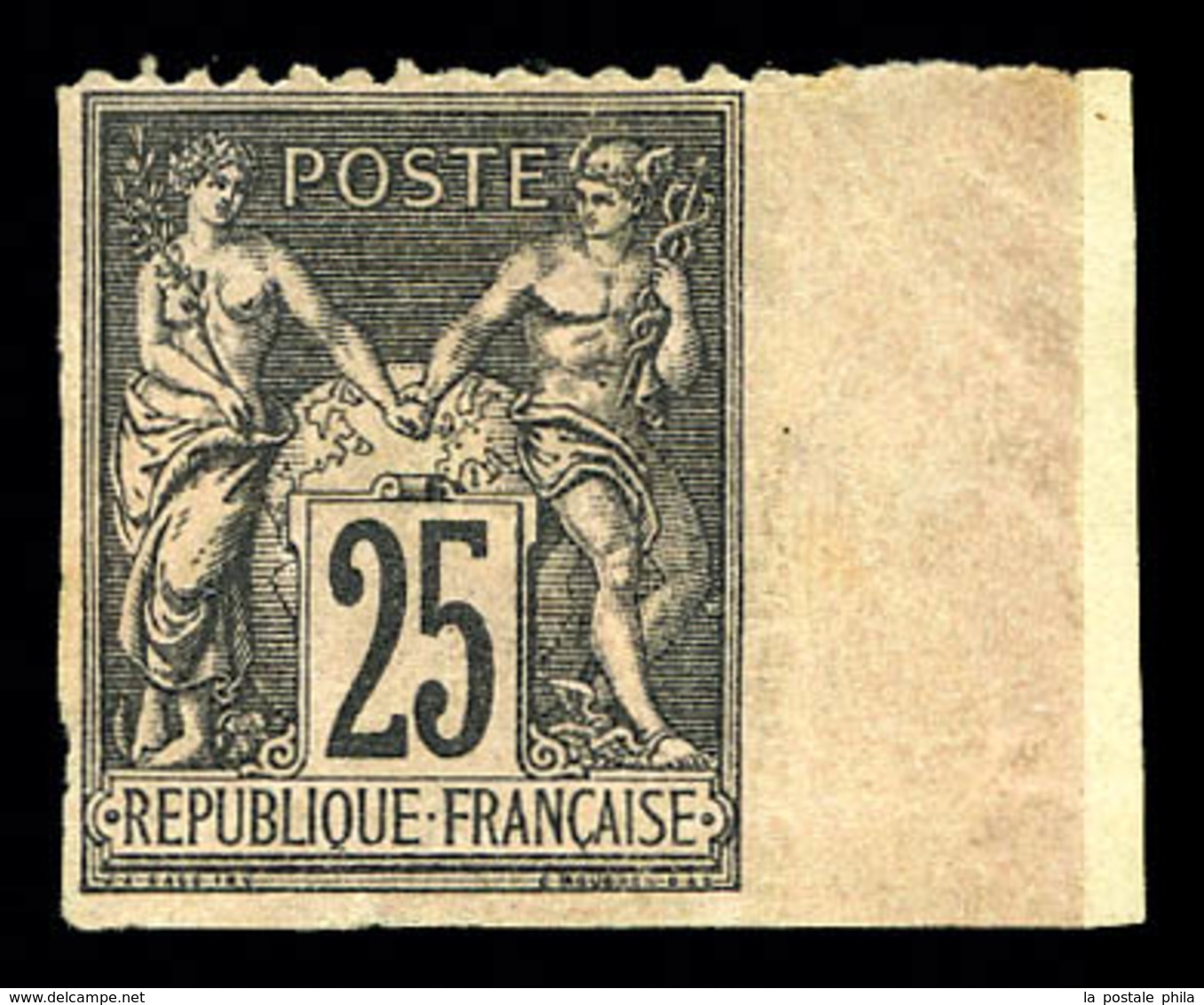 * N°97e, 25c Sage, Dentelé Sur 1 Coté. TB  Qualité: *  Cote: 325 Euros - 1876-1878 Sage (Type I)