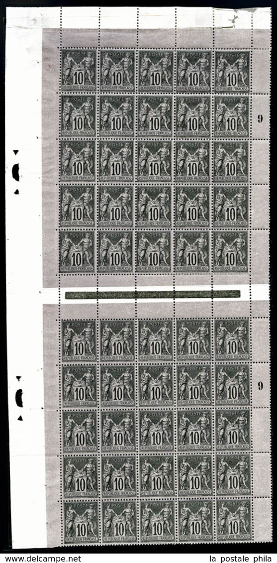 ** N°103b, 10c Noir Sur Lilas, 2 Panneaux De 25 Exemplaires Type I Et II Se Tenant Verticalement, Fraîcheur Postale, R.R - 1876-1878 Sage (Type I)