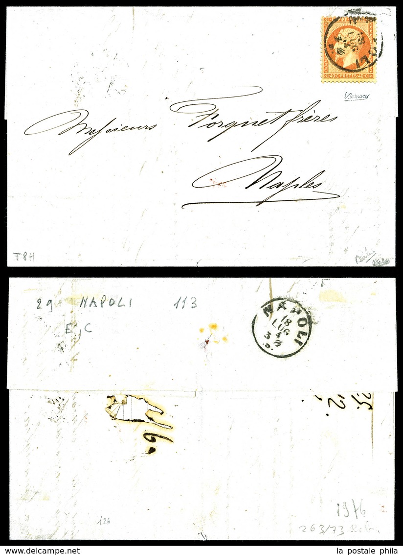 O N°23, 40c Orange Sur Lettre Obl Càd Italien NAPOLI à L'arrivée Sur Lettre De Marseille. SUP (signé Calves/certificat)  - 1849-1876: Klassik