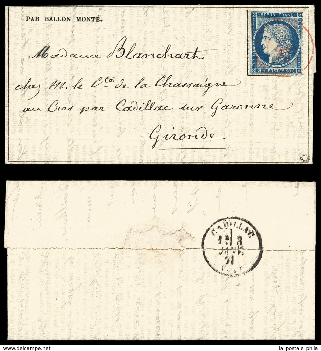 O LE TOURVILLE', Gazette Des Absents N°19 Affranchie Avec 20c Siège, Cad Paris SC Rouge Du 25 Dec 70 Pour Cadillac Sur G - Krieg 1870